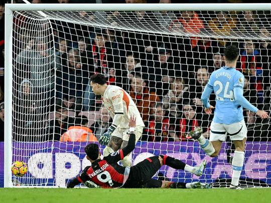 Bournemouth's striker Evanilson scores the team's second goal 