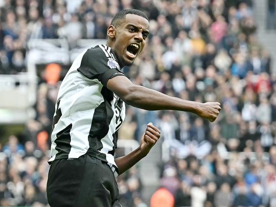 Newcastle United's striker Alexander Isak celebrates 