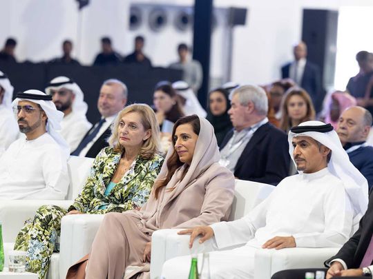 Sheikha-Bodour-bint-Sultan-Al-Qasimi,-during-the-inauguration-of-Sharjah-Publishers-Conference, with Chantal Restivo-Alessi and SBA CEO Ahmed-1730649475996