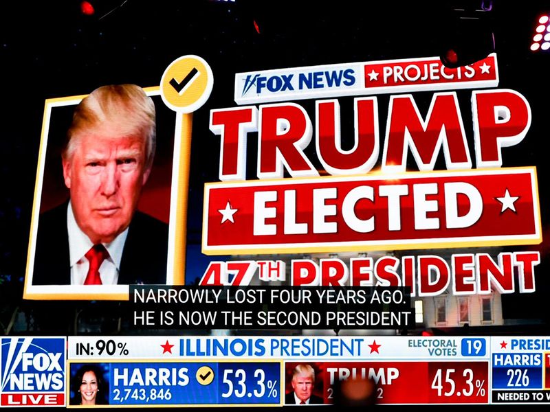 A Fox News projection of the US presidential election results are broadcast 