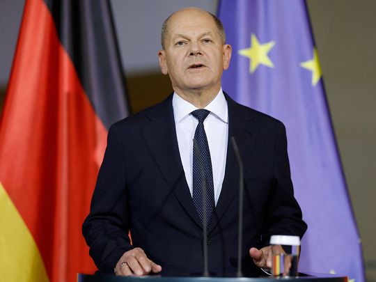 German Chancellor Olaf Scholz addresses a press conference