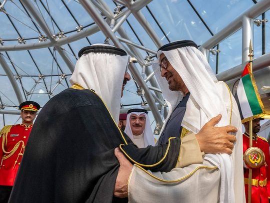 President His Highness Sheikh Mohamed bin Zayed Al Nahyan and Sheikh Mishal Al Ahmad Al Jaber Al Sabah, Emir of Kuwait