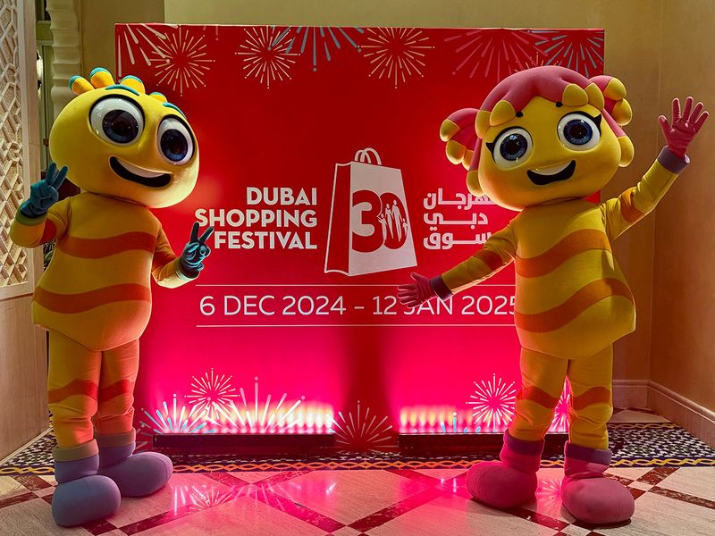 The iconic DSF mascot Modhesh and his friend Dana