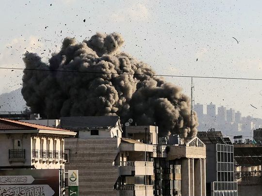 Smoke rises from the site of an Israeli airstrike 