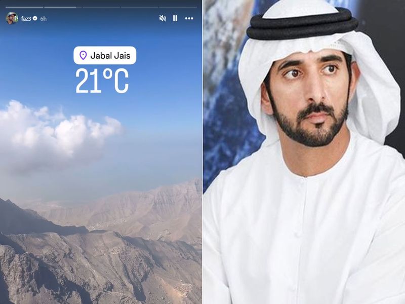 Sheikh Hamdan shared a video and two photos of cloudy weather from Jebel Jais.