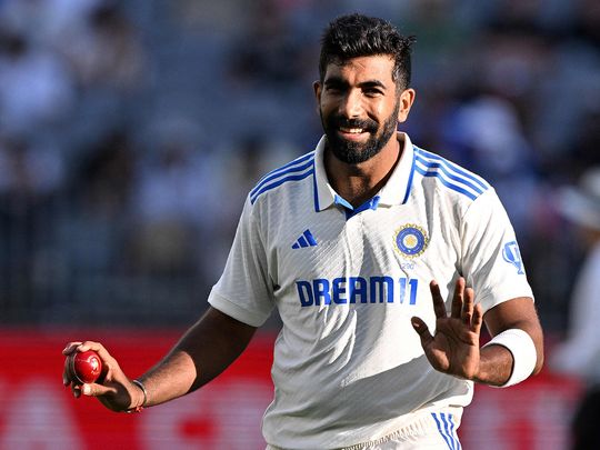 India's Jasprit Bumrah gestures 