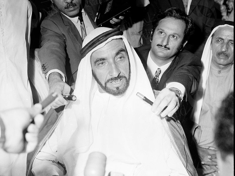 Declaration of the Federation of the UAE, Dubai, 2 December 1971. Sheikh Zayed Bin Sultan Al Nahyan declares the federation-1732795358846