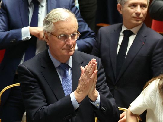 French Prime Minister Michel Barnier gestures 