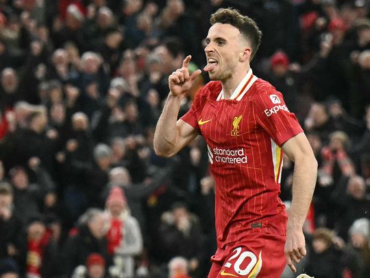 Liverpool's striker Diogo Jota celebrates