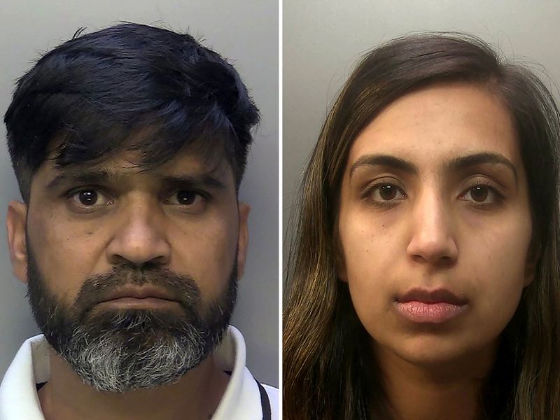 Custody images of Urfan Sharif and Beinash Batool, father and stepmother of British-Pakistani girl Sara Sharif. 