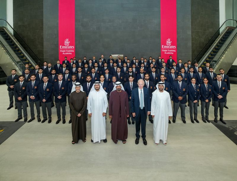 Sheikh Ahmed bin Saeed Al Maktoum, Chairman and Chief Executive Emirates Airline and Group with other officials after the graduation ceremony.-1734524019585