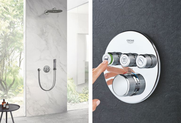 GROHE'S SmartControl shower system with a chrome finish
